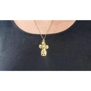 Gold Tone Cross and Chain Necklace